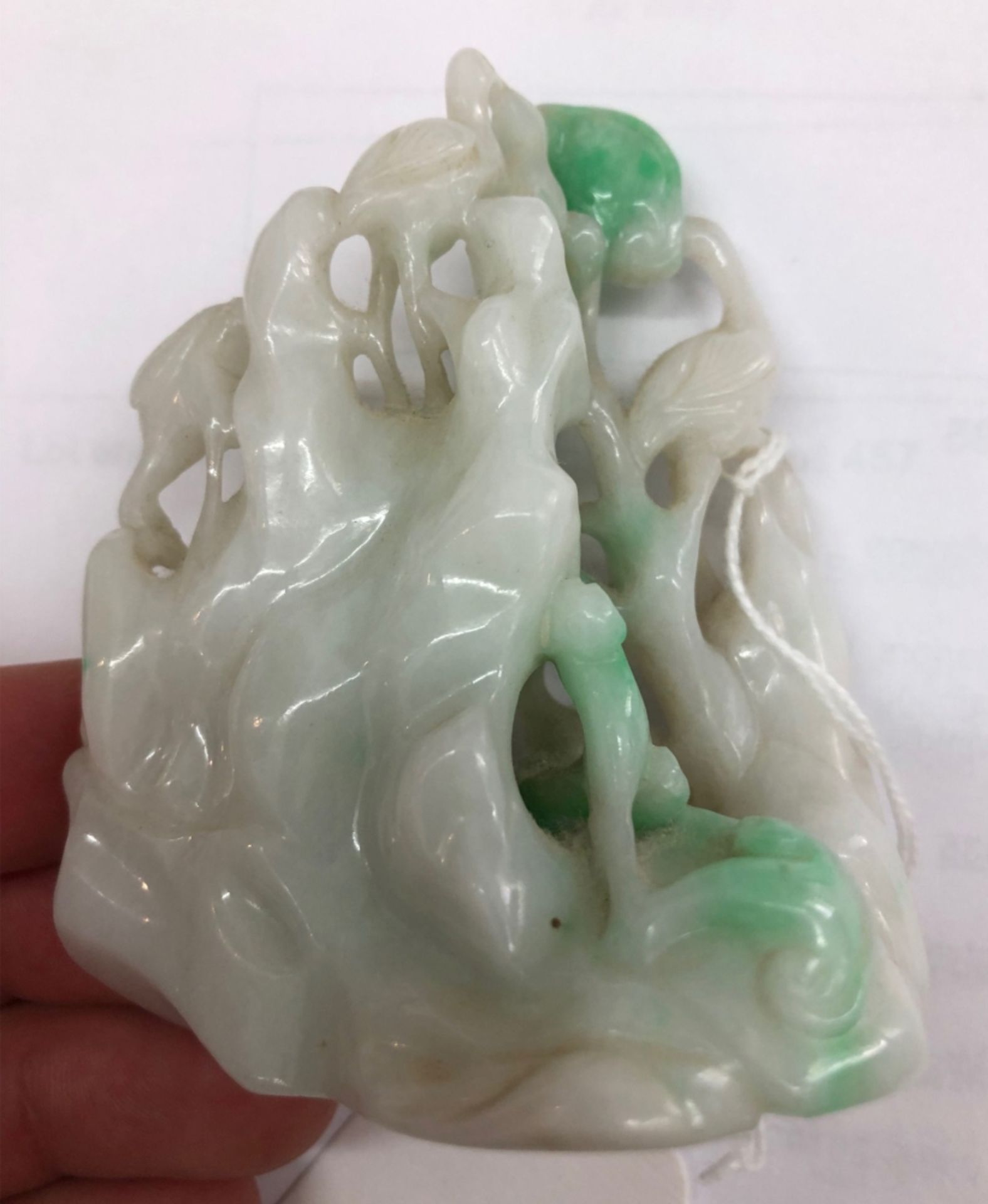 A Chinese jade carving, 20th Century, of four storks amongst trees and rockwork, 8cm high, - Image 4 of 6