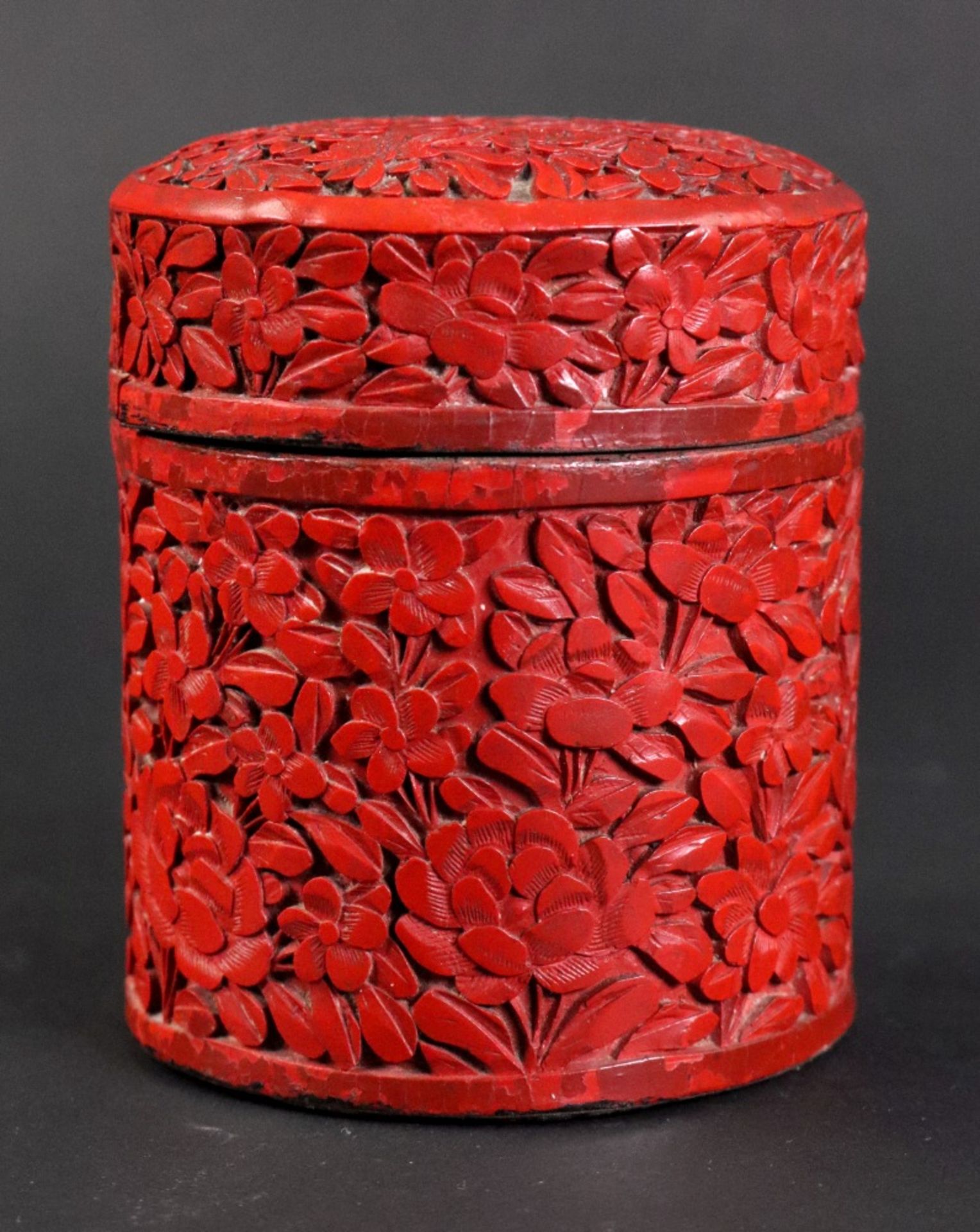 A Chinese cinnabar lacquer cylindrical box, 19th century,