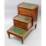 A set of early Victorian mahogany three tier bed steps, originally with an enclosed commode,