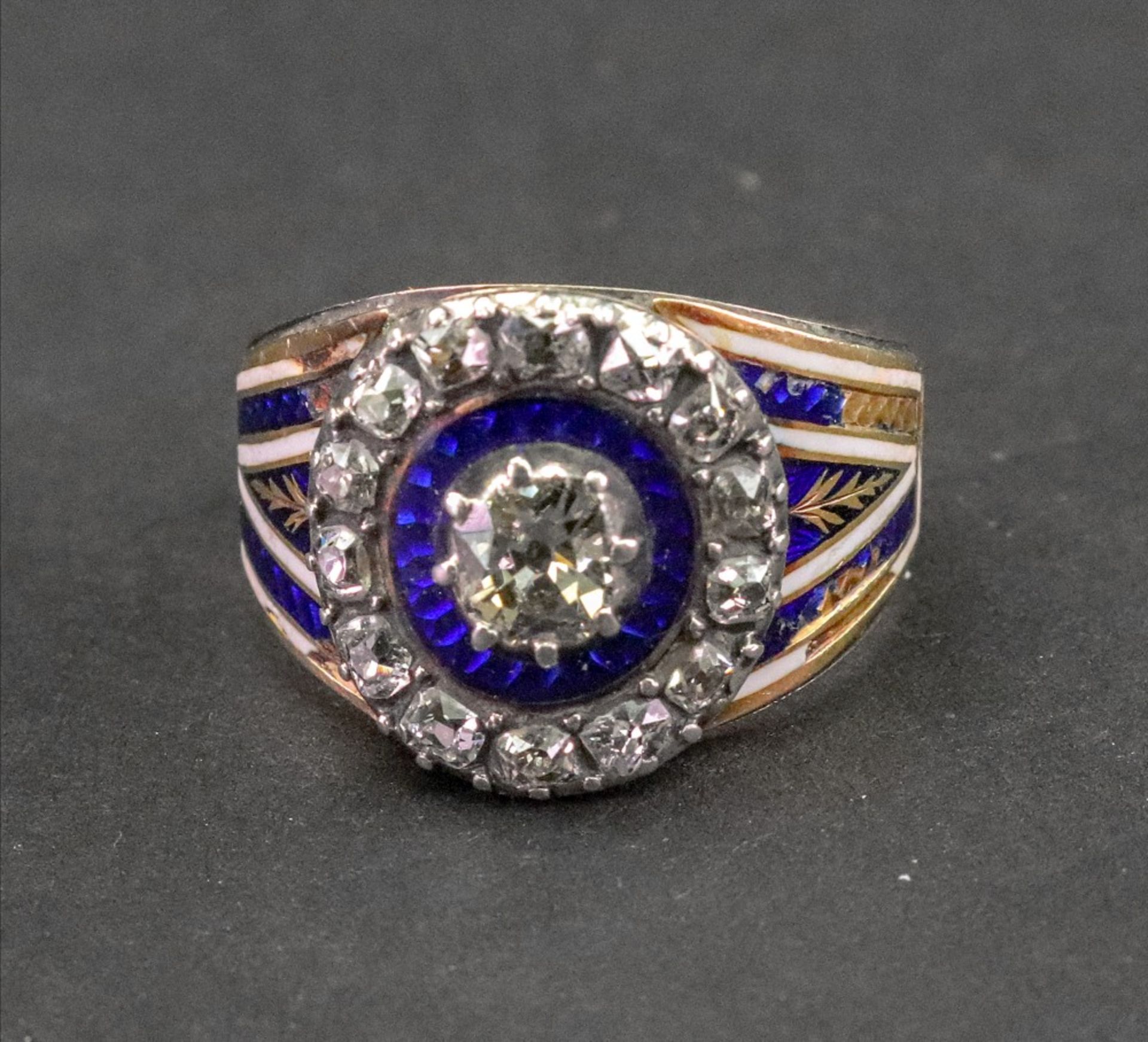 An early 19th century gold, enamel and diamond set ring, - Image 2 of 6