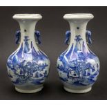 A pair of Chinese blue and white two handled vases, late 19th century,