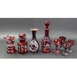 A collection of eight pieces of Bohemian ruby flashed glassware, 19th century,