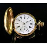 A French 18ct gold hunter keyless wind pocket watch,