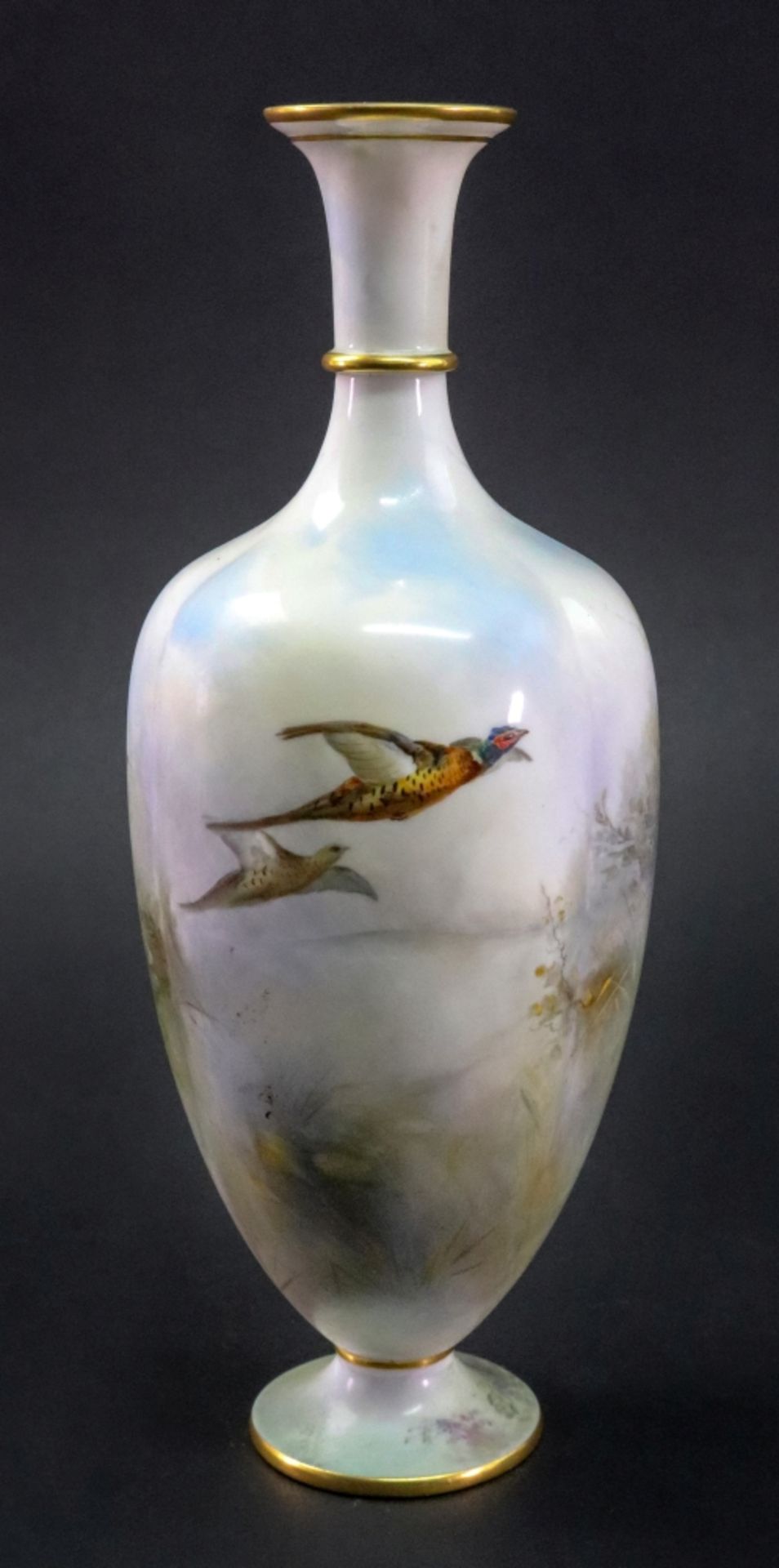 A Grainger Worcester vase, circa 1900, the slender lobed ovoid body painted by James Stinton, - Image 2 of 3