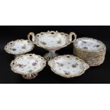 A Staffordshire porcelain sixteen piece part dessert service, circa 1840,