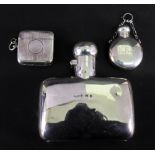 An Edwardian silver spirits flask, Birmingham 1901, curved to fit the pocket, 9cm wide,