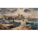 Jospeh Galia (Maltese, 1904-1985), A Maltese harbour, signed and inscribed 'Jos Galia,