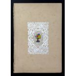 Early 19th century flower filled cornucopia, gouache on pith paper, oval, 8 x 5cm,