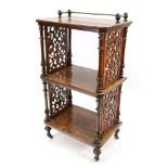 A Victorian figured walnut boxwood strung and tulipwood crossbanded three tier whatnot,