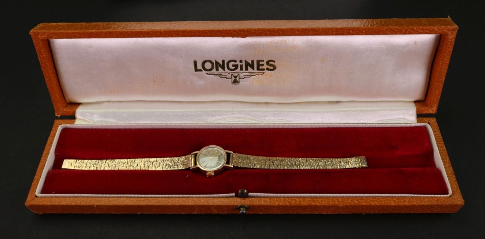 Longines; a lady's 9ct gold bracelet watch, the dial with raised baton hour markers and hands, - Image 2 of 2