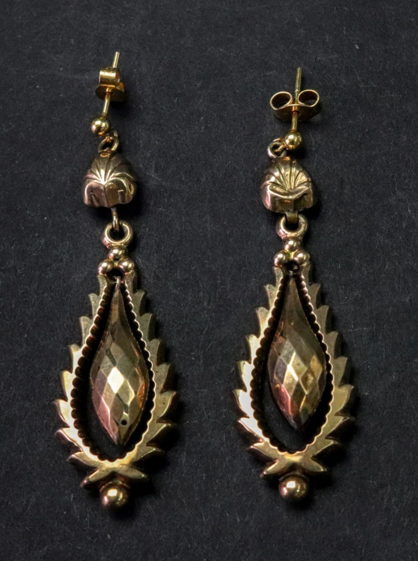 A pair of late Victorian ear pendants, the later fittings detailed 9ct,