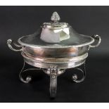 An Empire style electroplate circular entree dish on spirit heater stand, late 19th century,