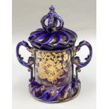 A Masons Ironstone jar and cover, circa 1815 - 20, with twin scrolled side handles, mitre shape,