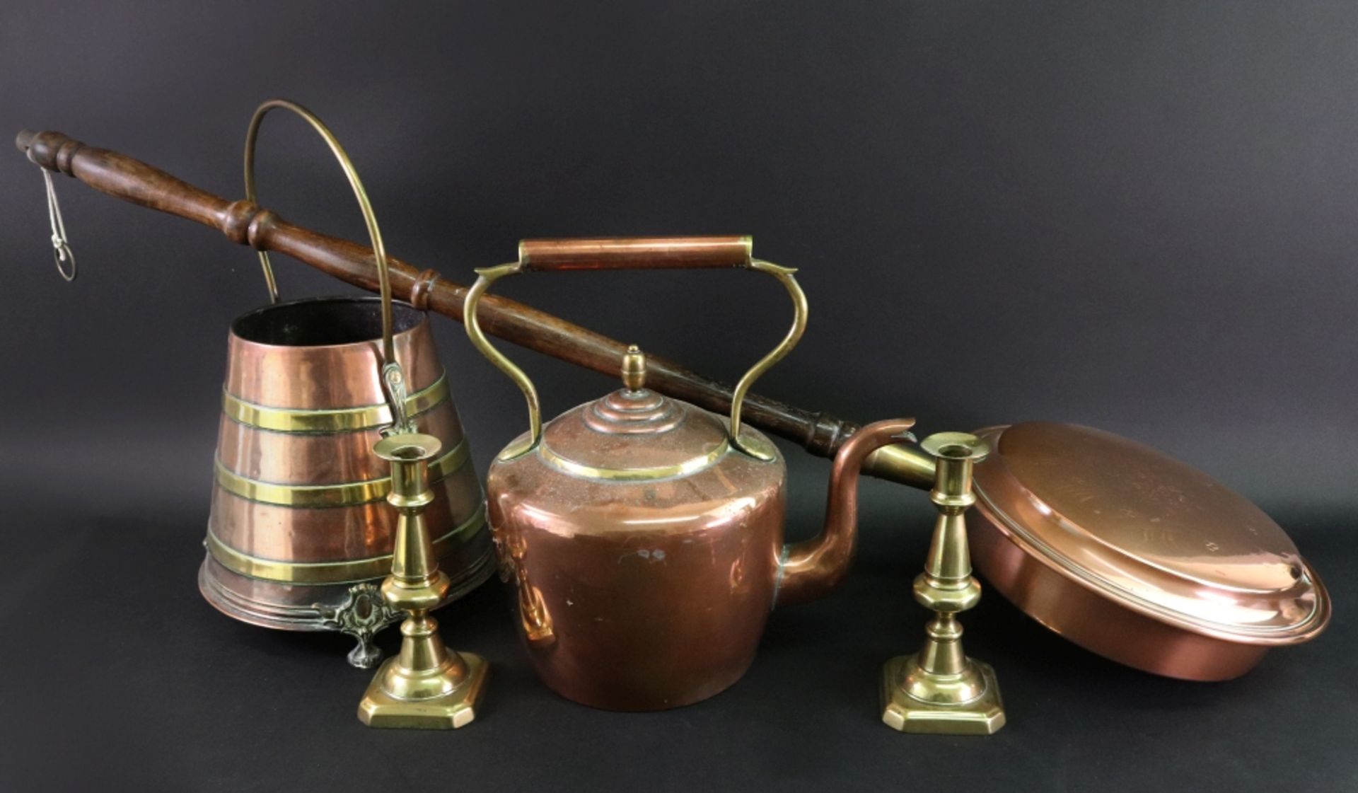 A large George III style copper and brass kettle, 31.