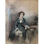 English School, 19th Century, A portrait of a seated lady, watercolour heightened with white,