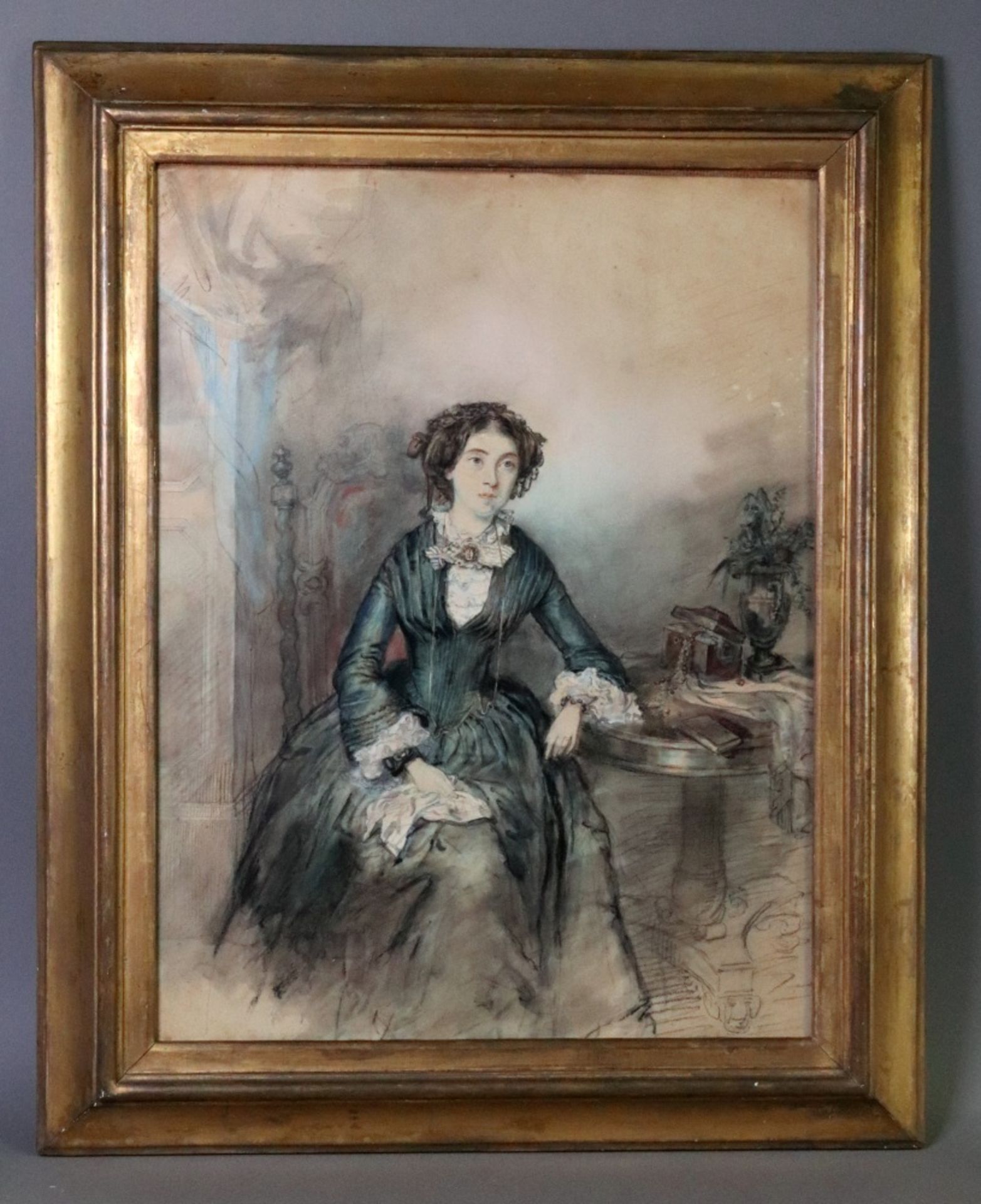 English School, 19th Century, A portrait of a seated lady, watercolour heightened with white, - Image 2 of 2