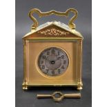 A French brass carriage timepiece, early 20th century, of architectural design,