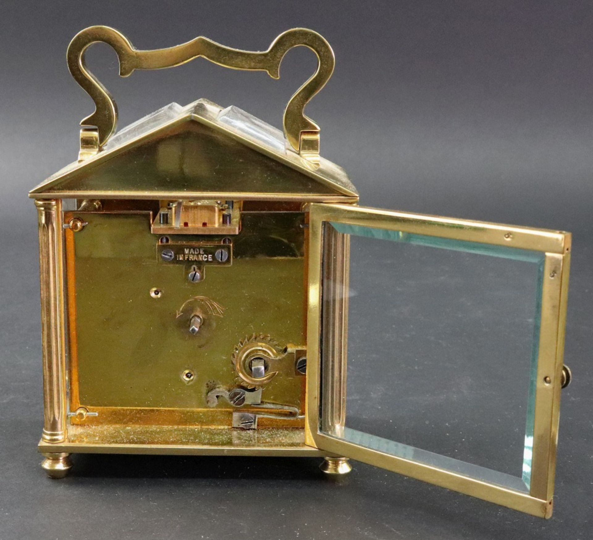 A French brass carriage timepiece, early 20th century, of architectural design, - Image 2 of 2