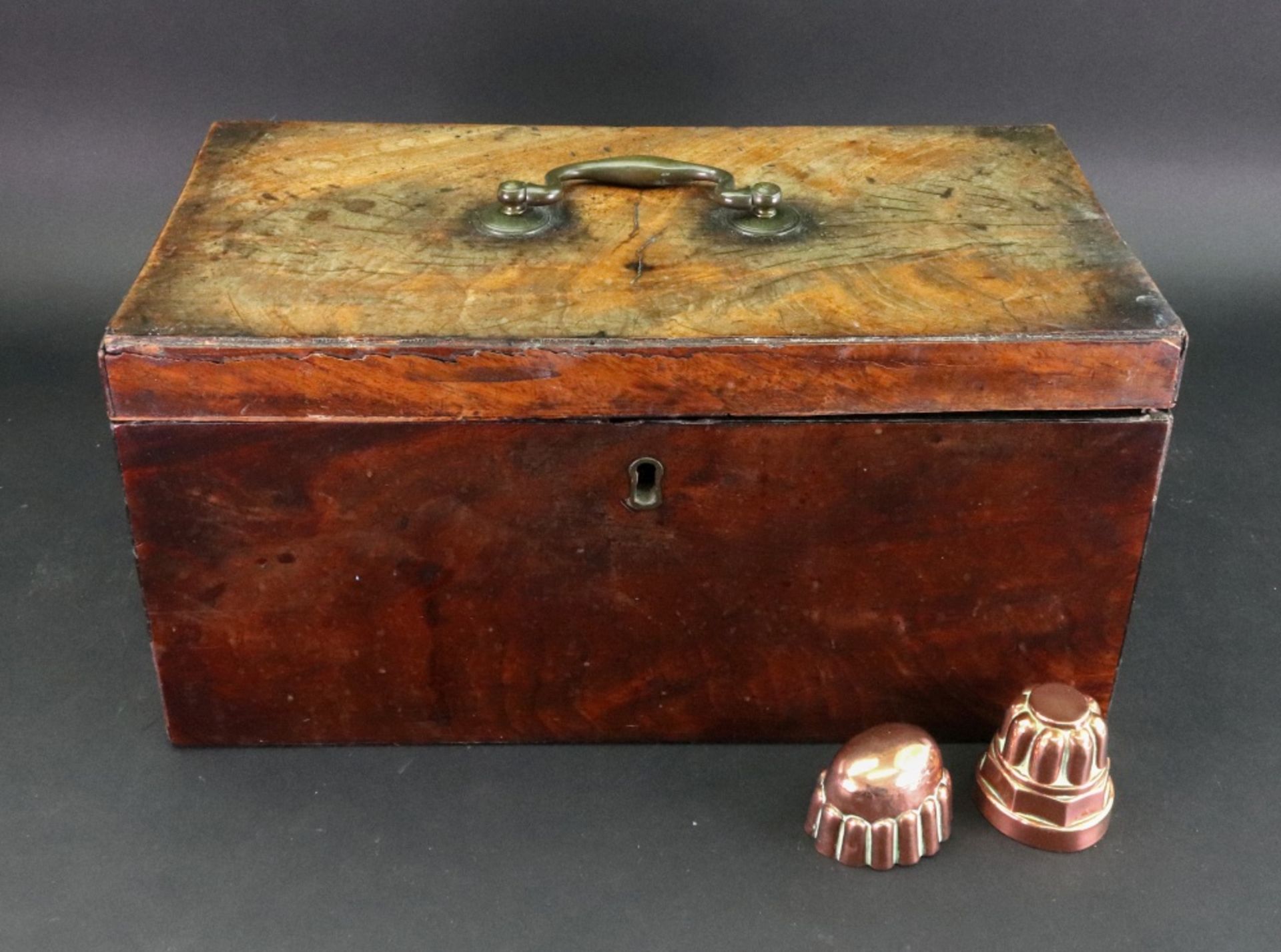 Two tin lined copper jelly moulds, 19th century, one stamped '65', 5cm diameter,