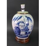 A Dutch Delft blue and white tobacco jar, 19th century, of ovoid form,
