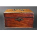 A George III mahogany tea caddy, rectangular with moulded edges and corners,