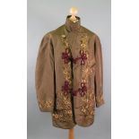 A Chinese fawn colour silk coat and trousers, first half 20th century,