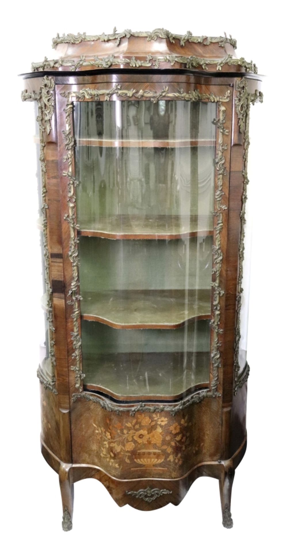 A Louis XV style rosewood gilt metal mounted vitrine, late 19th century, of shaped outline,