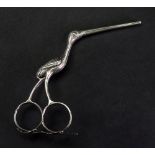 A pair of silver ribbon scissors, in the form of a stork, 10cm high, 1oz.