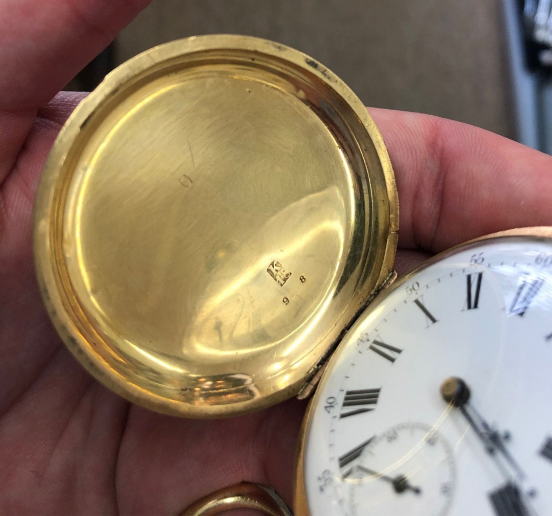 A French 18ct gold hunter keyless wind pocket watch, - Image 9 of 10