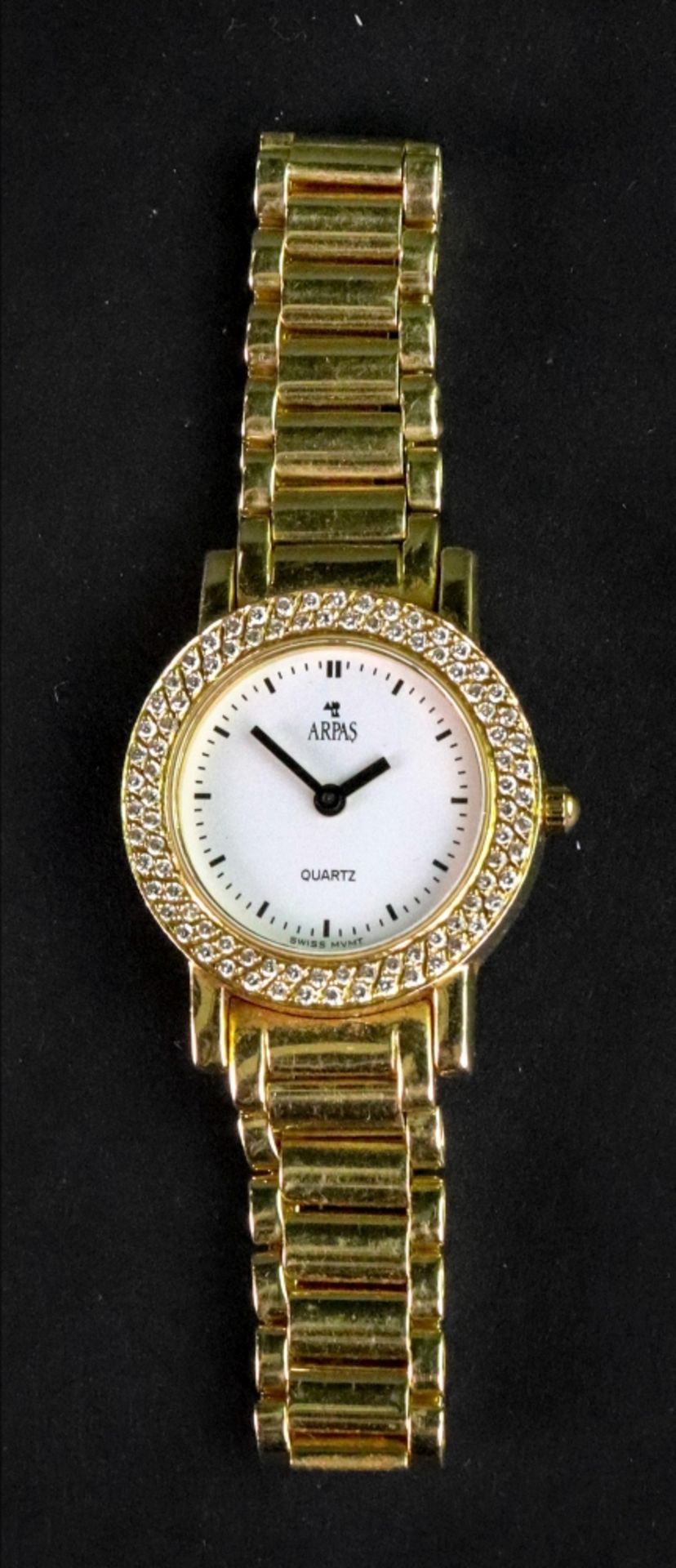 Arpas; a lady's 18ct gold wristwatch, with a white enamelled dial, a quartz movement,