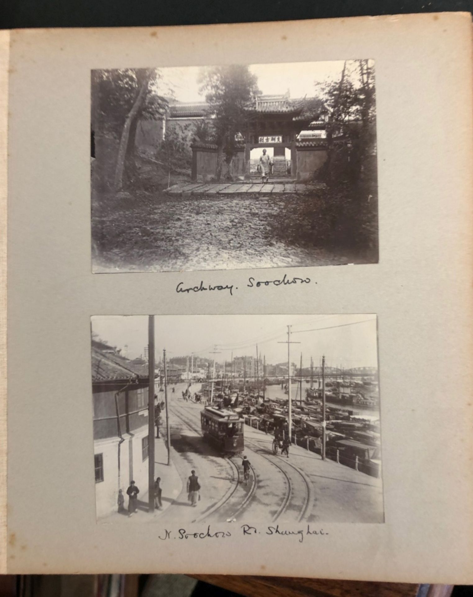 Shanghai: a green cloth photograph album circa 1918, of views in Shanghai including the river, - Image 6 of 43