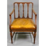 A George III style oak open arm elbow chair, circa 1900,