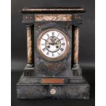 Vincenti & Cie; a black slate and breche violette marble cased mantel clock, late 19th century,