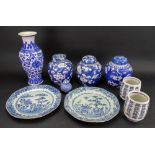 A group of Chinese blue and white porcelain, 18th century and later comprising; two plates,