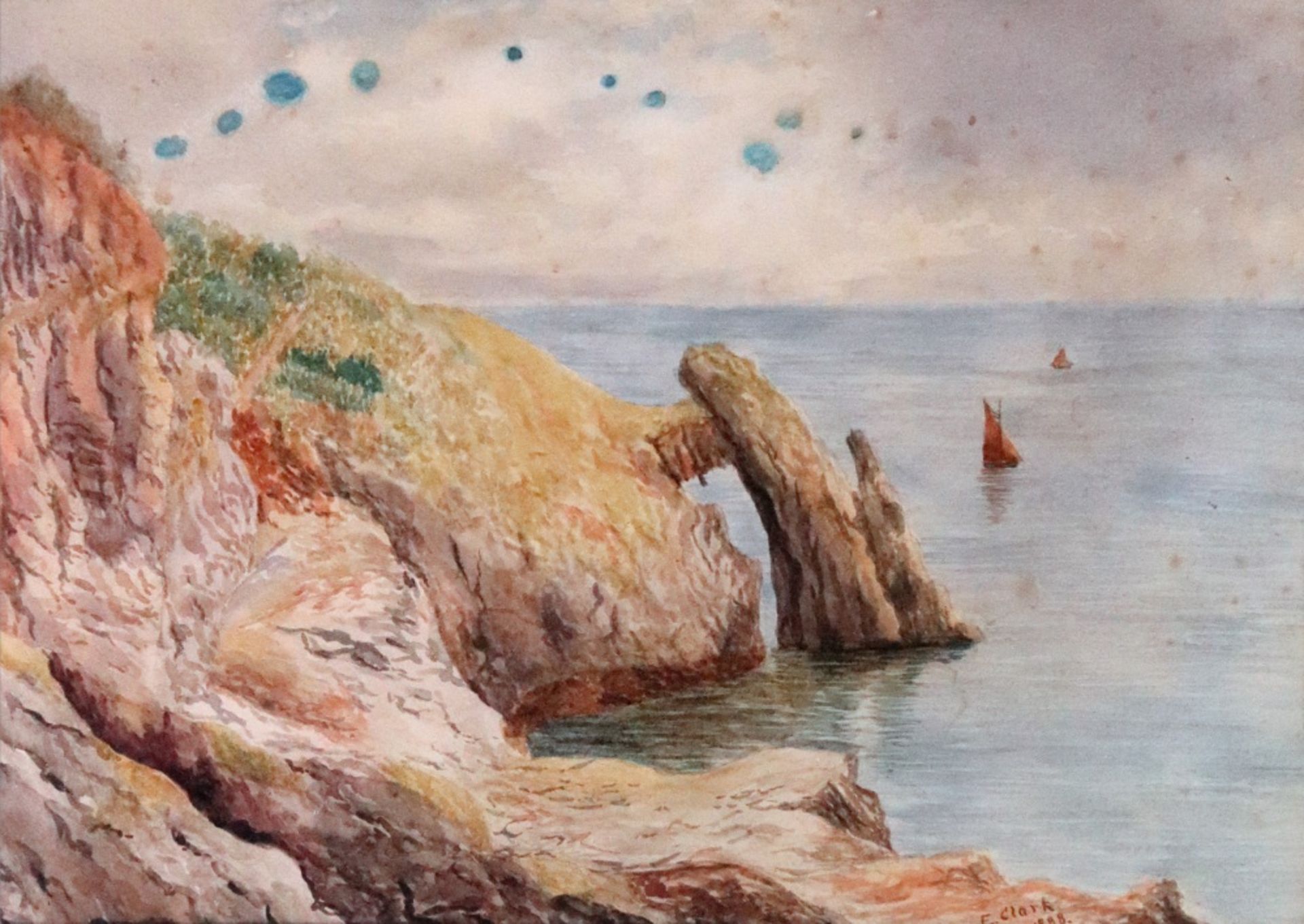 E Clark (British, 19th Century), A coastal landscape, signed and dated 'E Clark 1888' (lower right),