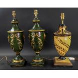 A pair of reproduction Empire style tole peintre classical vase shape table lamps,