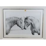 FINE ART PRINT: Two horses nose to nose, a black and white print, 45.4cm x 68.