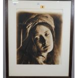BILL ROWIN (Contemporary) portrait of female wearing a turban style veil, 1988, sepia toned print,
