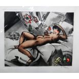 A Batisti (French, 20th century), Reclining nude, colour lithograph, signed, 29.5cm x 27.5cm.