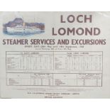 RAILWAY POSTER: Loch Lomond Steamer Services and Excursions, 1958,