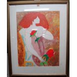 Linda le Kniff (French, b.1949), La Dame a la Rose, colour lithograph, signed, 50/250, 64cm x 49cm.