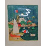 Paul Aizpiri (French, b.1929), Cassis, colour lithograph, signed, 54cm x 50.5cm.