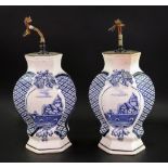 A pair of Delft hexagonal blue and white