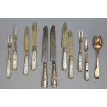 A group of European table flatware, comprising; six table knives,