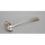 A Scottish silver fiddle pattern soup ladle,