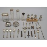 Silver and silver mounted wares, comprising; eleven rat tail pattern coffee spoons, mixed dates,
