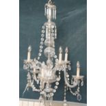 A Victorian style six branch glass chandelier,