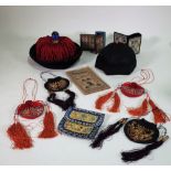 Asian collectables including a Chinese silk and velvet Official's hat with blue glass finial,