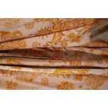 Two pairs of lined and interlined cream curtains with a yellow floral pattern,