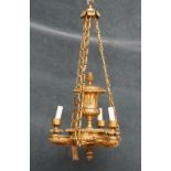 A pair of Empire style gilt metal three branch chandeliers, 20th century,